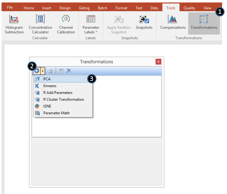 Figure 29.16 Initial steps to create a new PCA transformation.