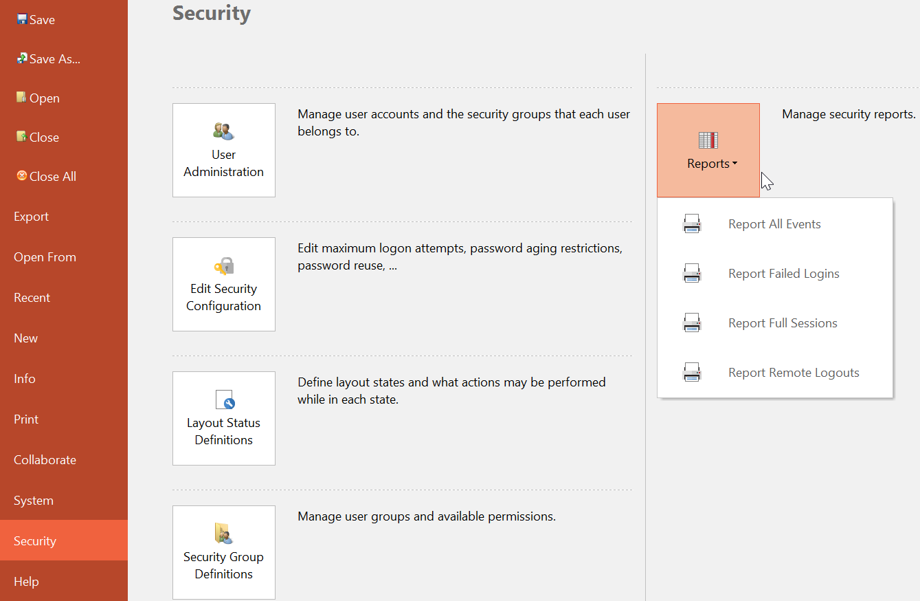 Figure 38.22 Navigating to the Security Reports Gallery