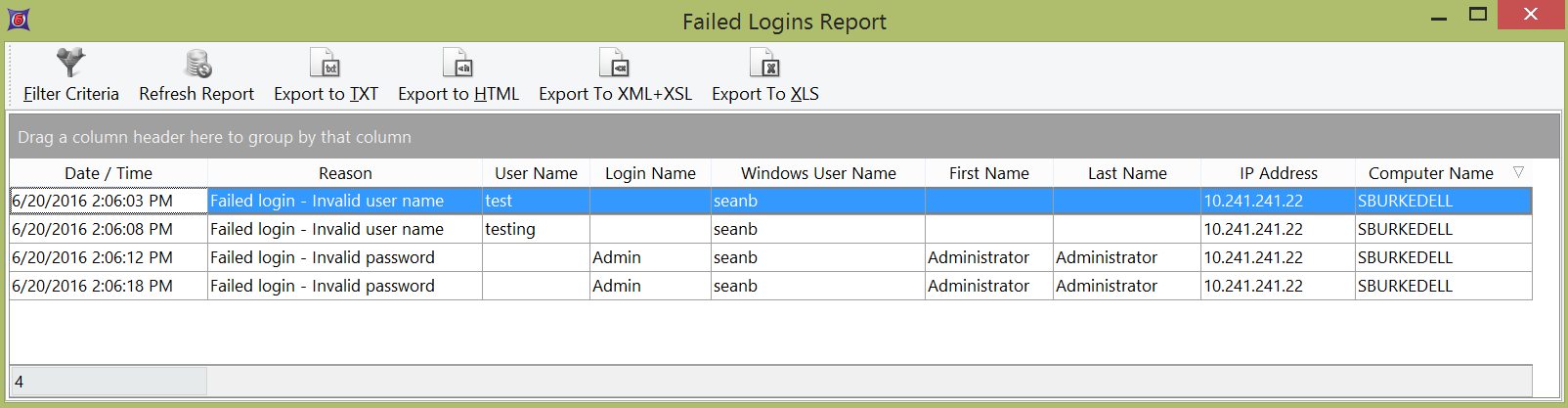Figure 38.25 The Failed Logins Report Dialog
