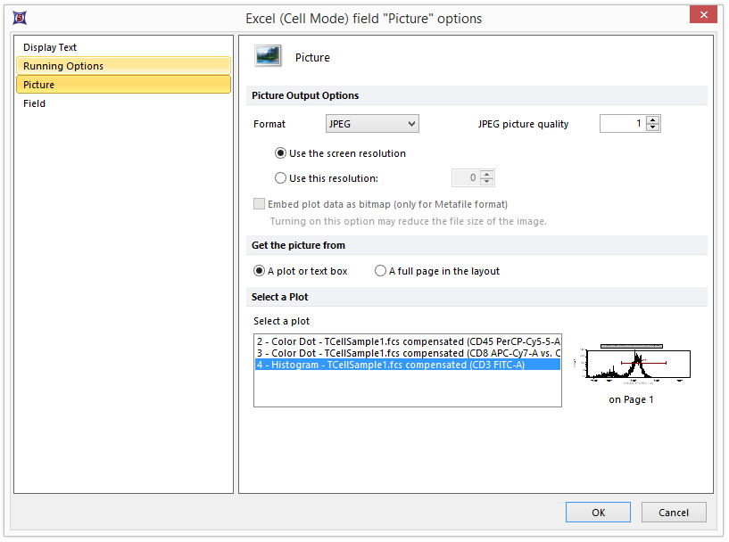 Figure T9.27  Excel (Cell Mode) field "Picture" options Dialog 