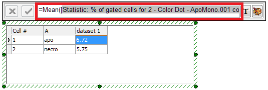 Figure 30.  Array formula (partially visible here) for calculating the mean of three tokens in a Custom Data Grid