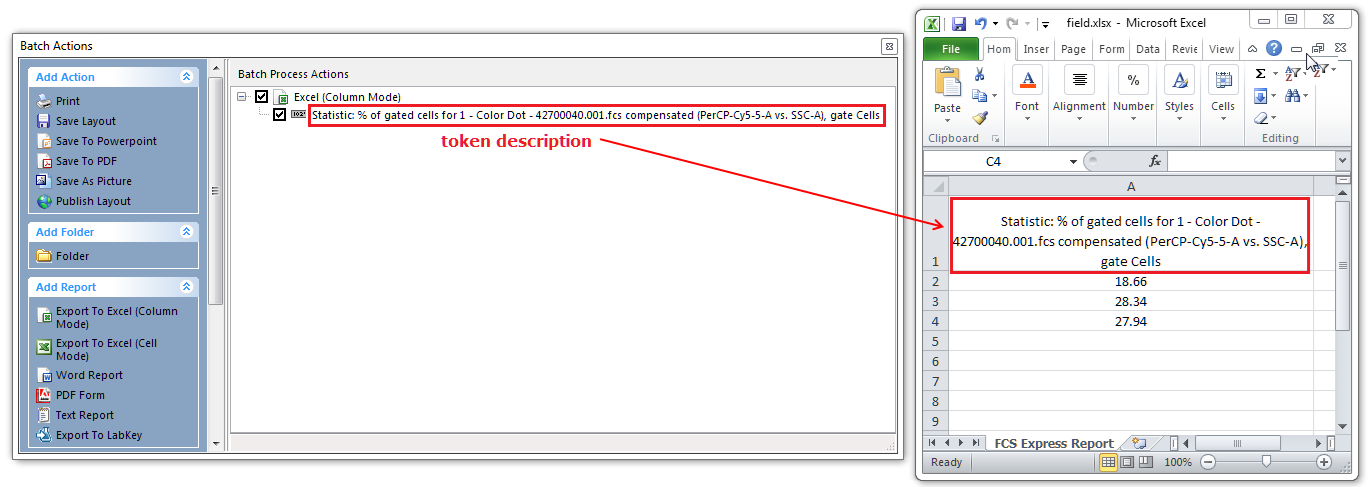 Figure 20.27  Token description automatically exported to Excel as Column Name in FCS Express V5