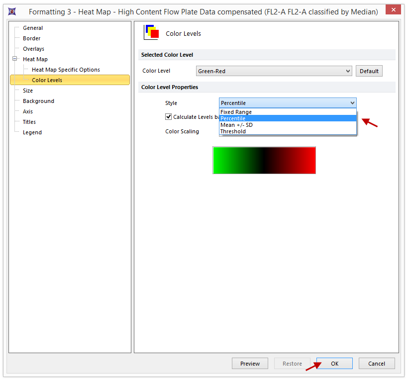 Figure T18.14  Changing the Style of the Heat Map Color Levels