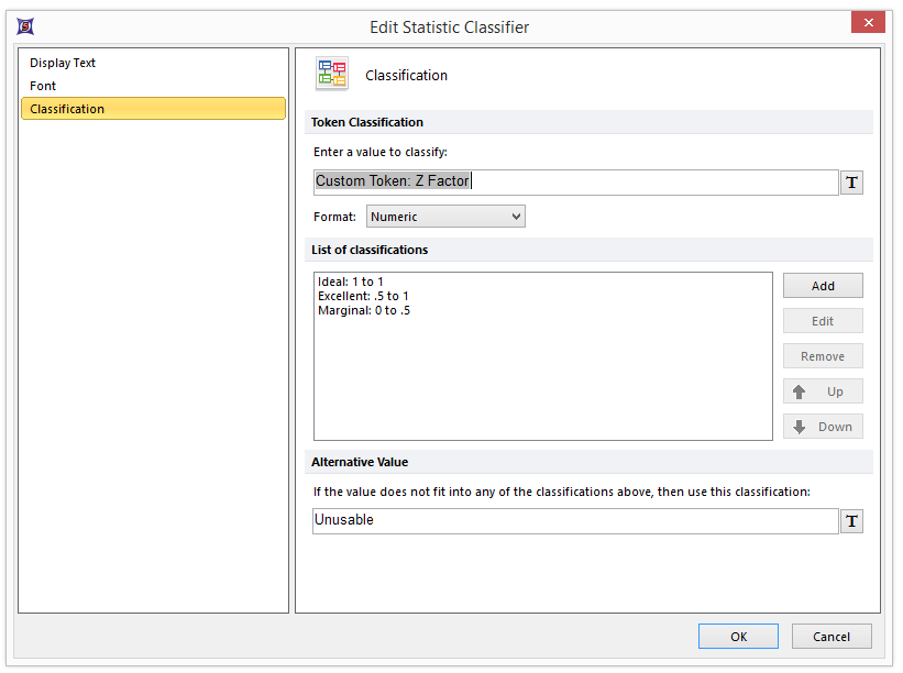 Figure T18.39  Changing the Classification Token to Z Factor