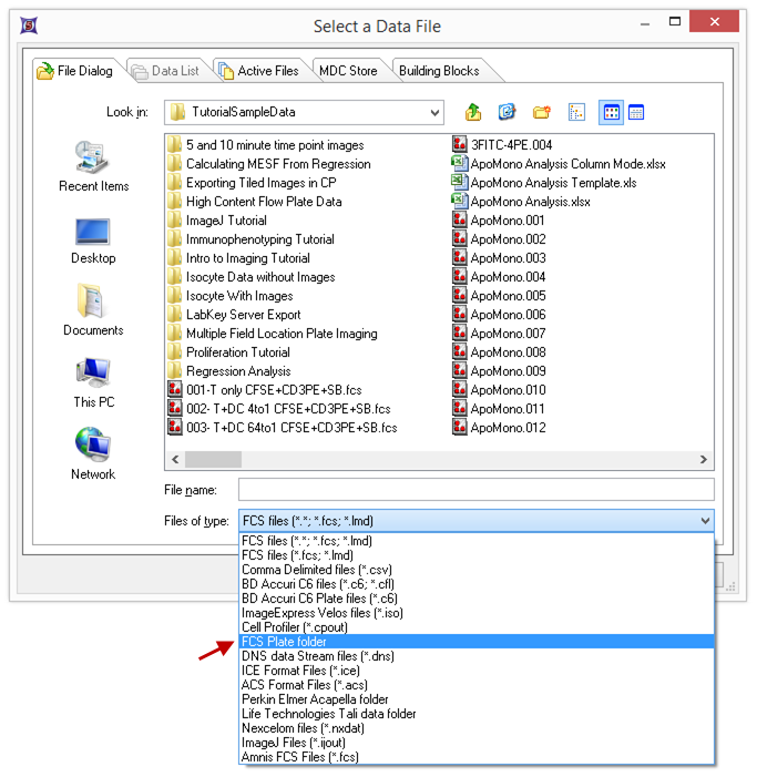 Figure T18.1  Choosing FCS Plate Folder from the Files of Type: Drop-down List