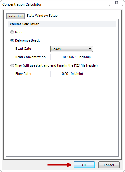Figure T22.11  Concentration Calculator Dialog -- Stats Window Setup