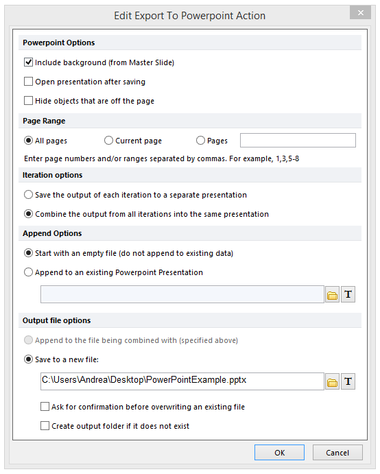 Figure T18.33  Create Export To Powerpoint Action Dialog