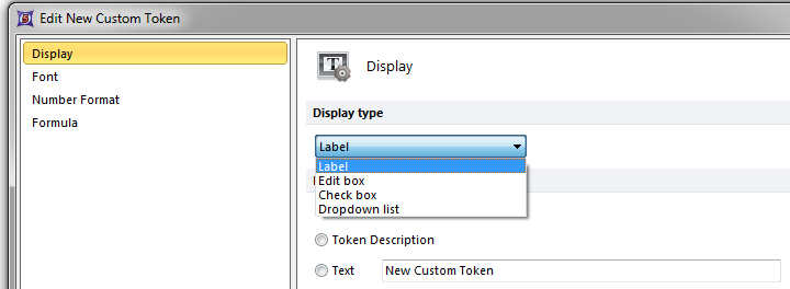 Figure 19.41 The Display type feature in FCS Express version 5 allows you to create editable text fields, check boxes, and dropdown lists directly in your layout. 