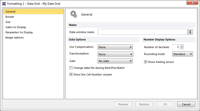 Figure 8.85 Formatting general options for Data Grids and Custom Data Grids