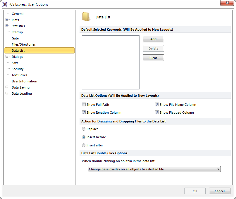 Figure 8.24  Data List options
