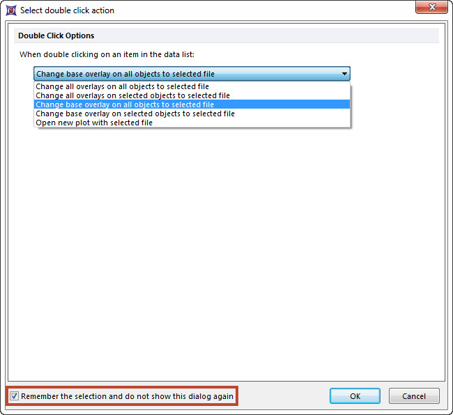 Select double click action dialog window