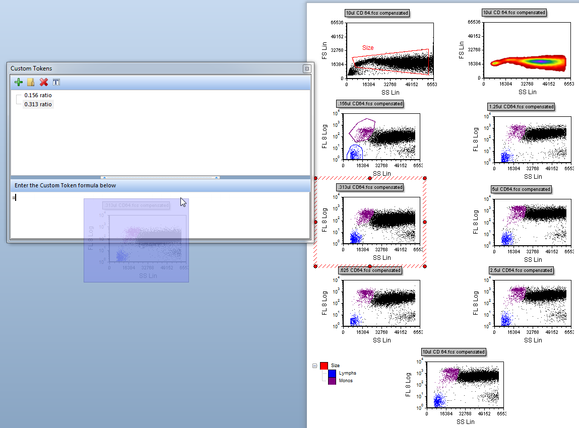 Figure T17.13  Dragging and Dropping the 0.313μl CD64 Plot onto the Custom Token Formula