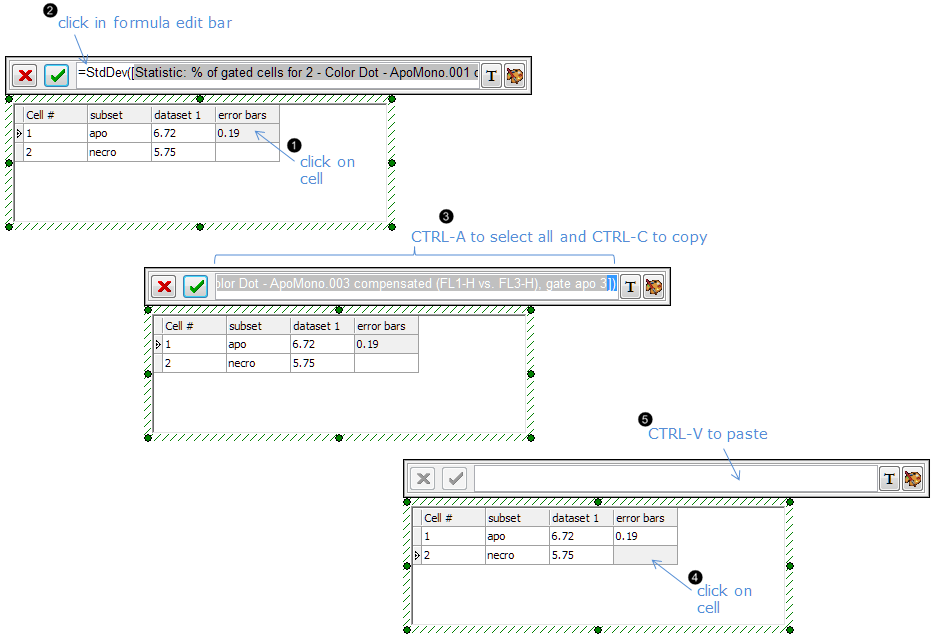 Figure 39.  Copying and pasting an array formula from one cell to another in the Custom Data Grid