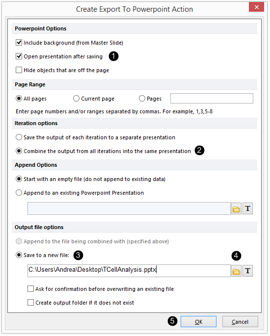 Figure T9.8  Create Export to PowerPoint Action Dialog