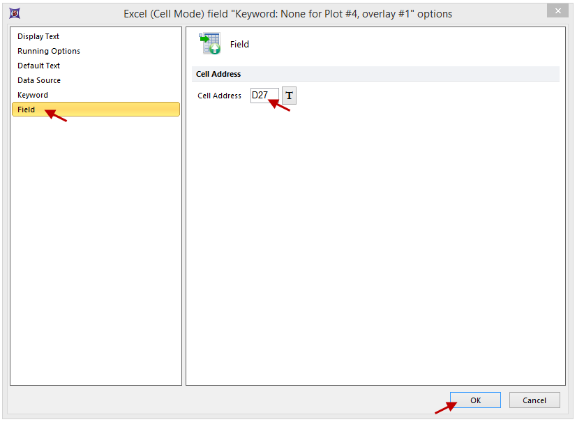 Figure T9.22  Cell Address Field Defined for Batch Export of $DATE Keyword to Excel