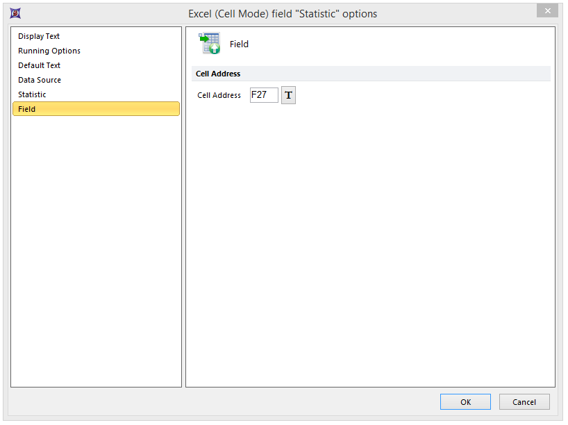 Figure T9.25  Setting the Excel Cell Address