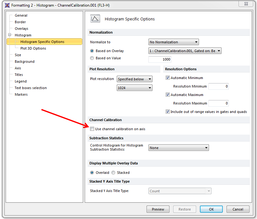 Figure T23.4  Formatting Dialog -- Unselecting Use channel calibration on axis