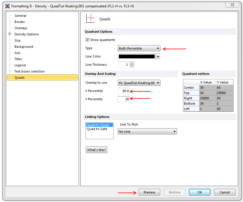 Figure T6.12  Using Preview while Setting Percentile Quadrant Values