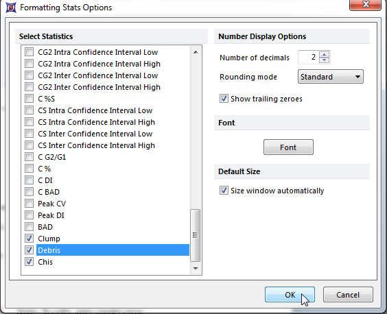 Figure T19.19  Selecting Clump and Debris from the Formatting Stats Options Dialog