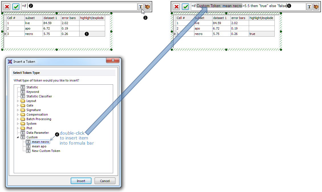 Figure 43.  Entering a highlighting rule containing tokens into the Custom Data Grid 