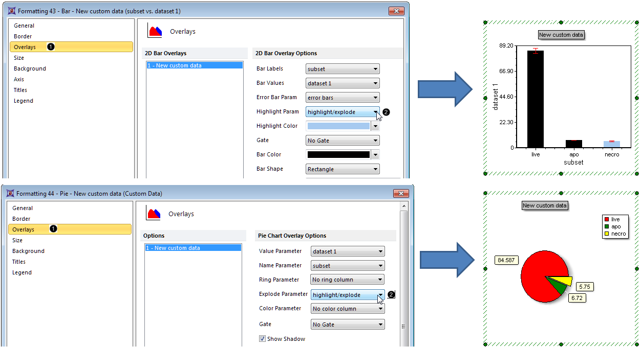 Figure 44.  Designating the Custom Data Grid column from which the Highlighting or Explode rule will be derived
