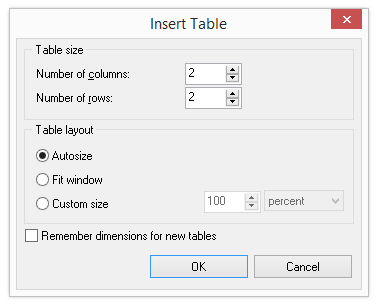 Figure T.18  Insert Table Dialog