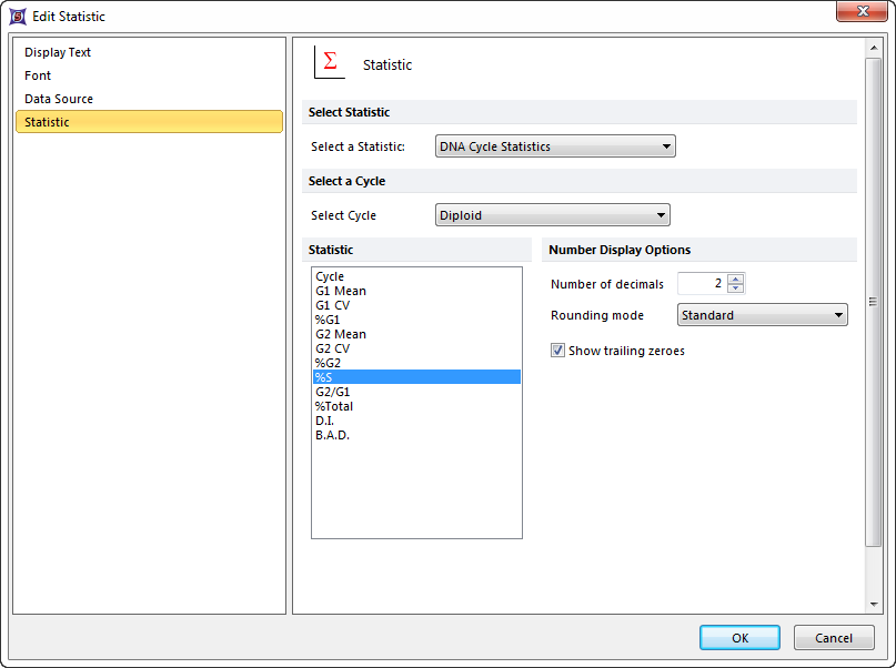 Figure 25.14  Create Statistics Dialog - DNA Cycle Statistics 