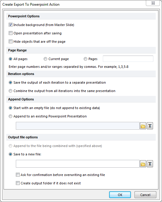 Figure 20.13  Create Export to PowerPoint Action Dialog