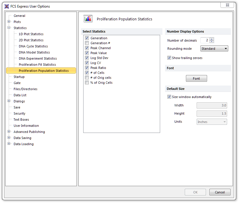 Figure 8.21  Proliferation Population Statistics options