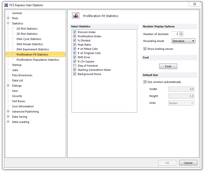 Figure 8.20  Proliferation Fit Statistics options