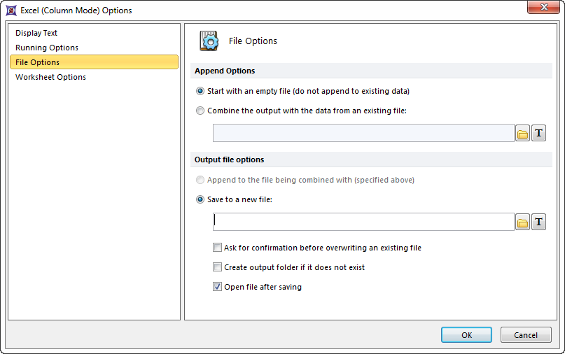 Figure 20.20  Excel (Column Mode) File Options