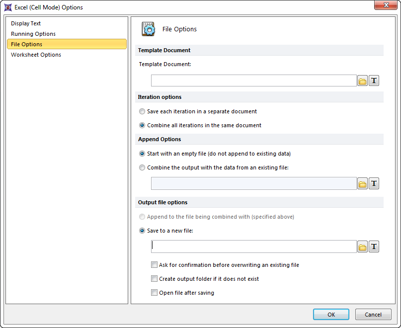Figure 20.23  Excel (Cell Mode) File Options