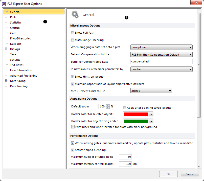 Figure 8.2  FCS Express user options overview