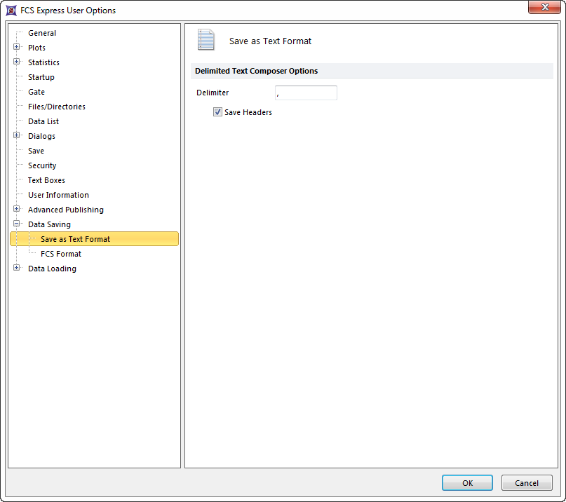 Figure 8.32  Data Saving - Save as Text Format options