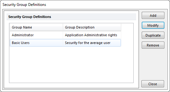 Figure 32.14  Security Group Definitions Dialog
