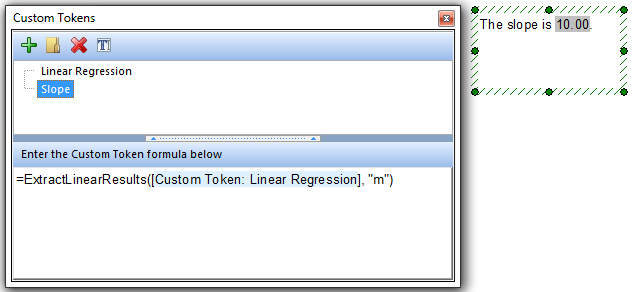 Figure 11.56  Slope Parameter of Linear Regression Analysis Inserted into a Text Box as a Token