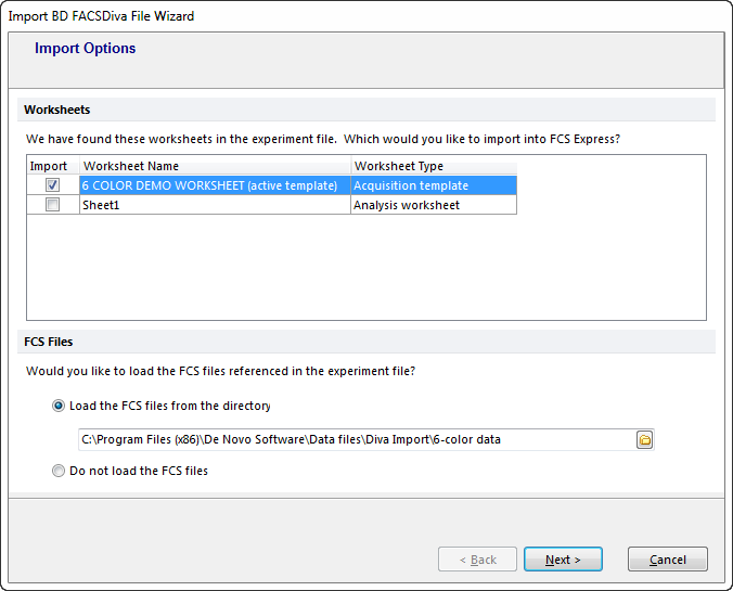 Figure 24.1  Import BD FACSDiva File Wizard - Import Options