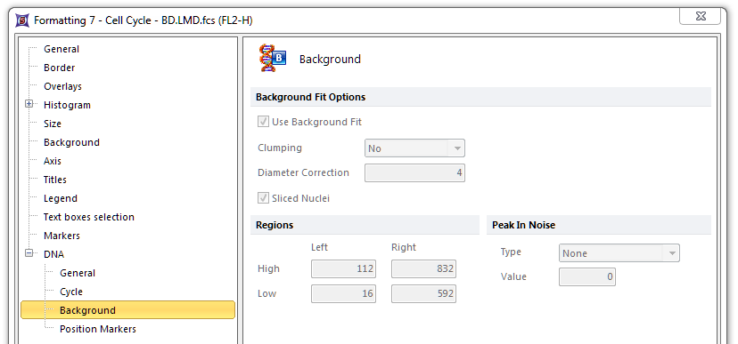 Figure 25.4  Formatting a DNA histogram - background options