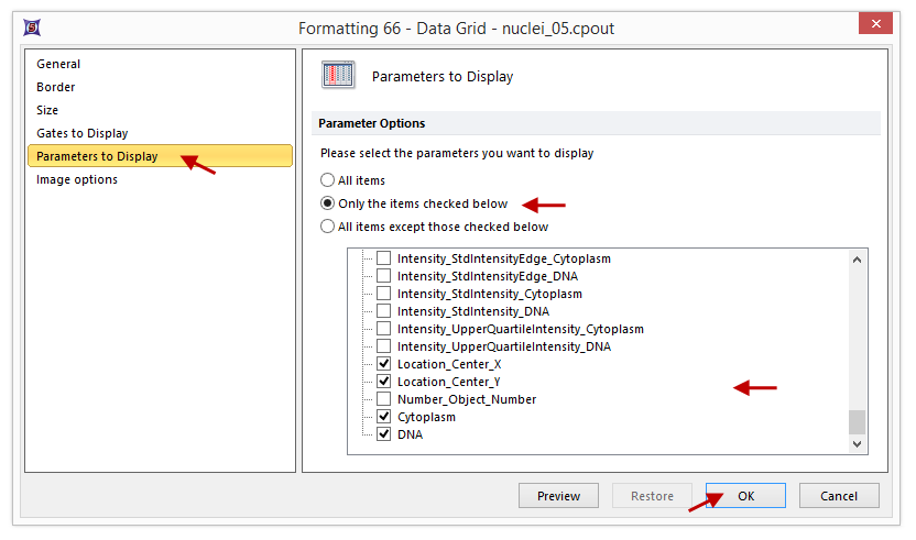 Figure T28.31   Selecting Parameters to Display in Data Grid