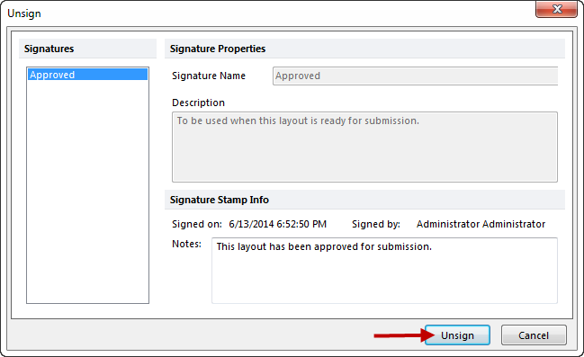 Figure 33.6 &nbsp;Unsigning a Layout