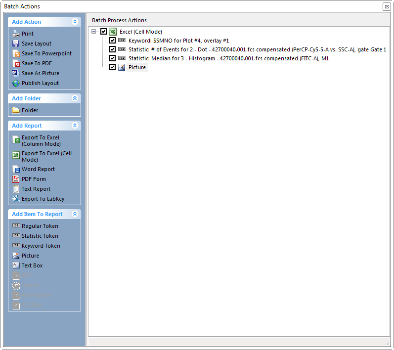 Figure 20.17  Batch Process Actions for Excel Report