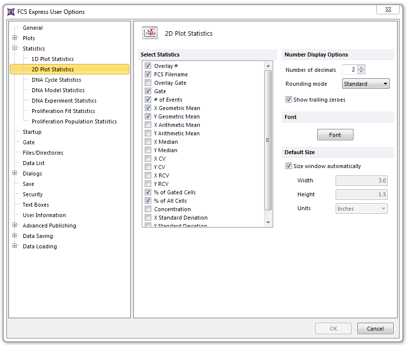 Figure 8.16  2D Plot Statistics Options