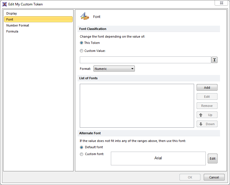 Figure 19.35  Editing a Custom Token -- Font Page