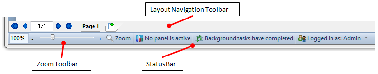 Figure 3.6  Layout Navigation Toolbar with Zoom Toolbar and Status Bar