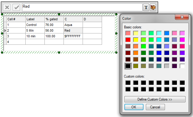 Figure 11.9 - Using the Color Picker to add color names and codes to the Data Grid.