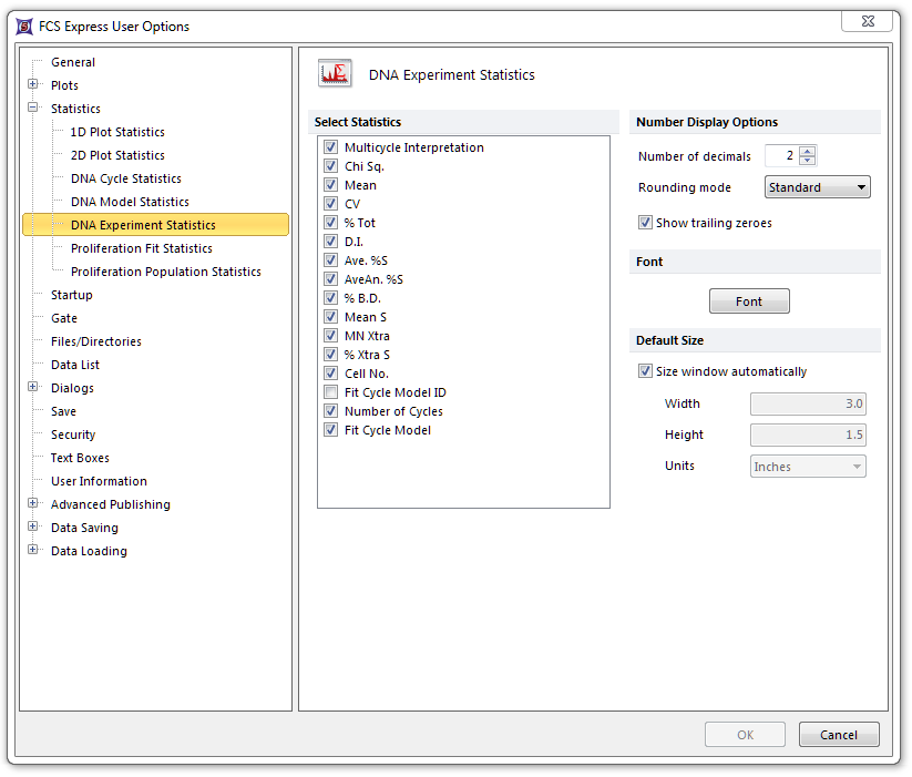 Figure 8.19  DNA Experiment Statistics options