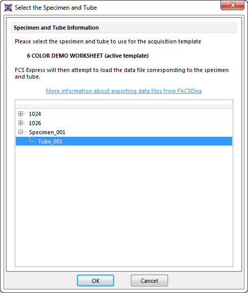 Figure 24.4  Selecting FCS File Data for an Imported FACSDiva Experiment