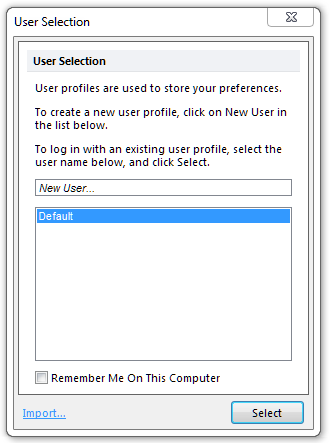 Figure 3.1  User Selection Dialog