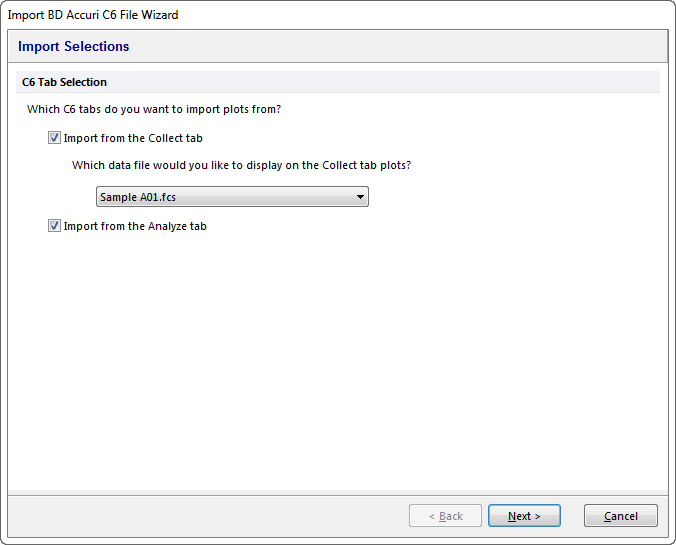 Figure 24.5  Import BD Accuri CFlow File Wizard - Import Selections