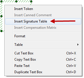 Figure 33.8 Inserting a signature table.